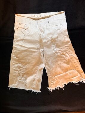Madden Girl White Distressed Women’s Denim Cutoff Shorts